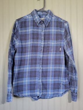 Eddie Bauer Flannel Button Down Long Sleeve Shirt Plaid Blue Men's Medium